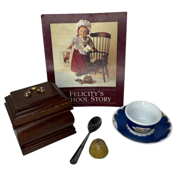 Vintage 1994 Felicity Tea Lesson Caddy Teacup Saucer Spoon Cake Pleasant Company